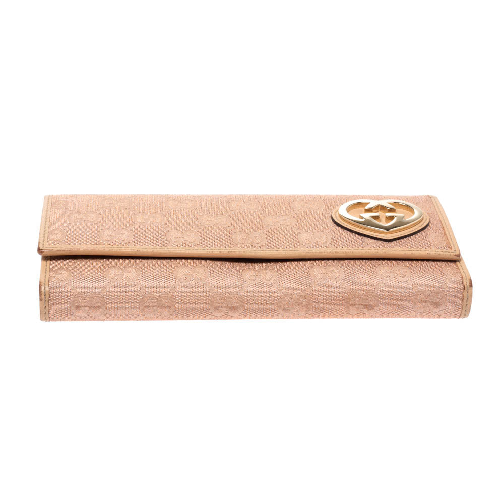 Gucci Beige/Pink Shimmer GG Canvas Lovely Heart Continental Wallet