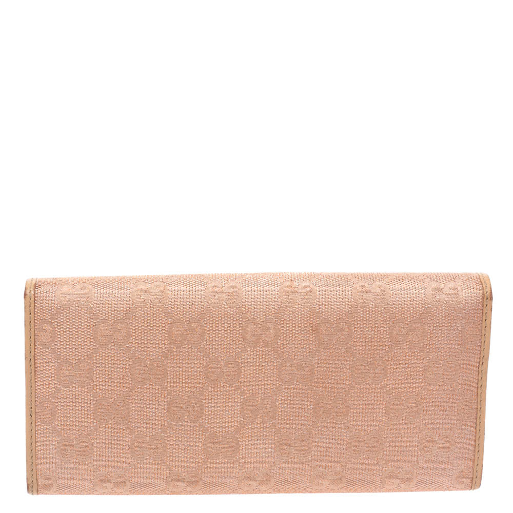 Gucci Beige/Pink Shimmer GG Canvas Lovely Heart Continental Wallet