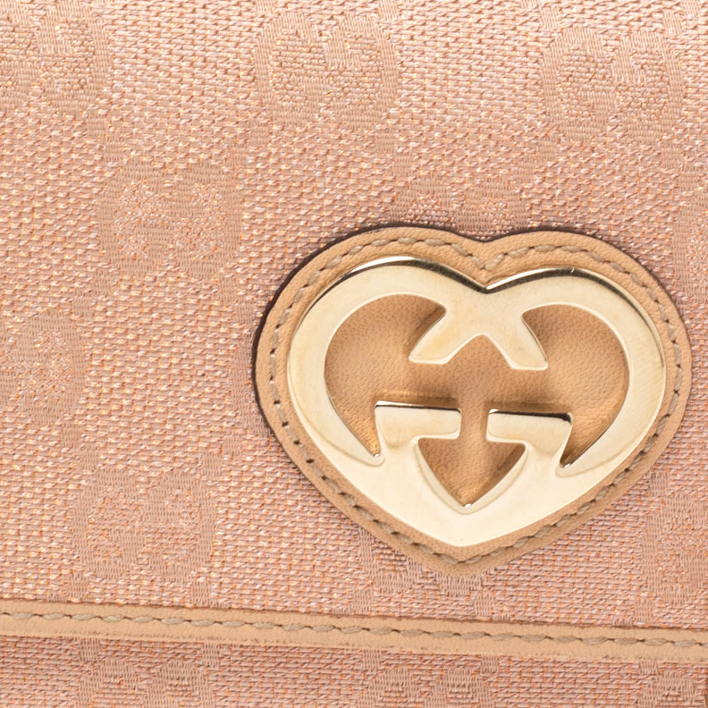 Gucci Beige/Pink Shimmer GG Canvas Lovely Heart Continental Wallet