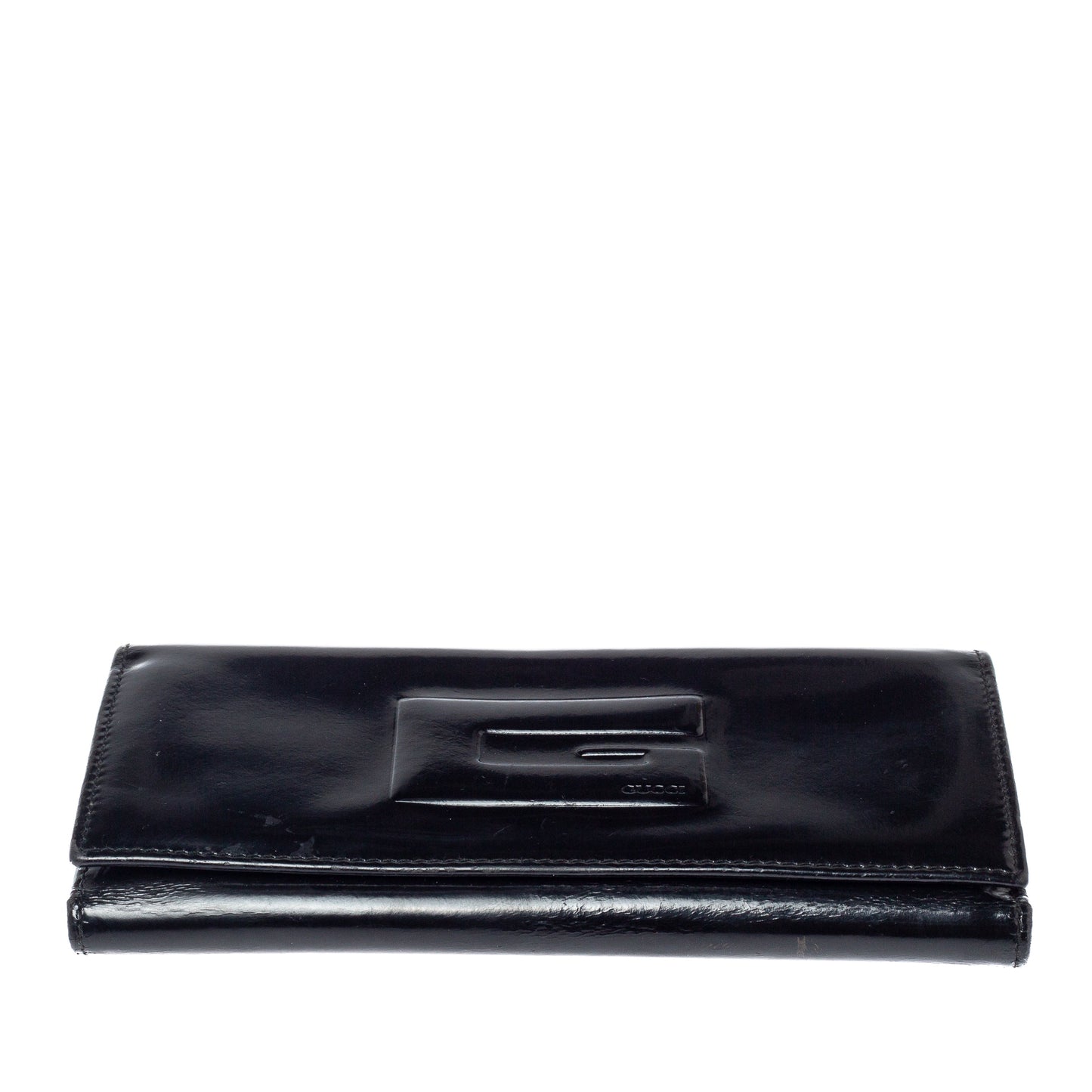 Gucci Black Patent Leather Trifold Wallet