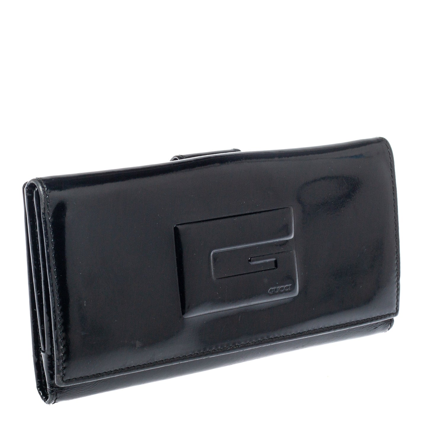 Gucci Black Patent Leather Trifold Wallet