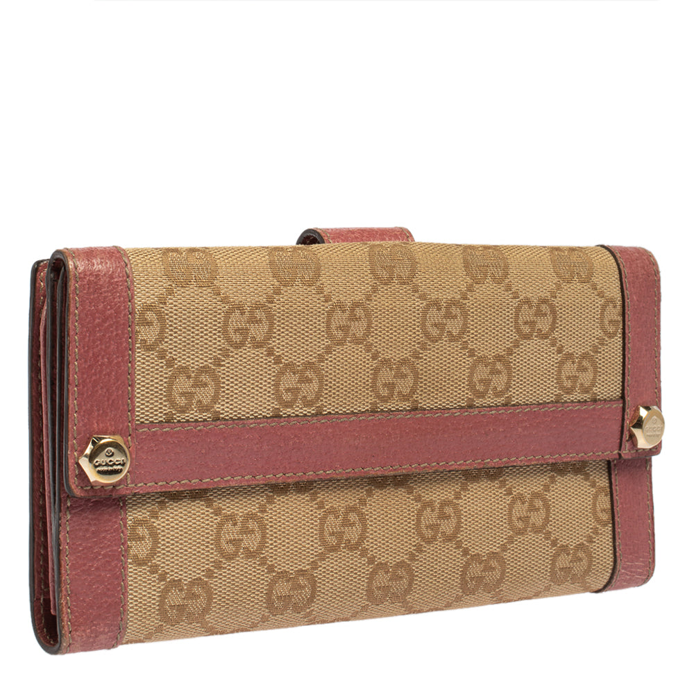 Gucci Beige/Pink GG Canvas and Leather Charmy Continental Wallet