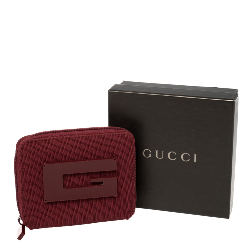 Gucci Red Canvas Logo Zip Around Compact Wallet