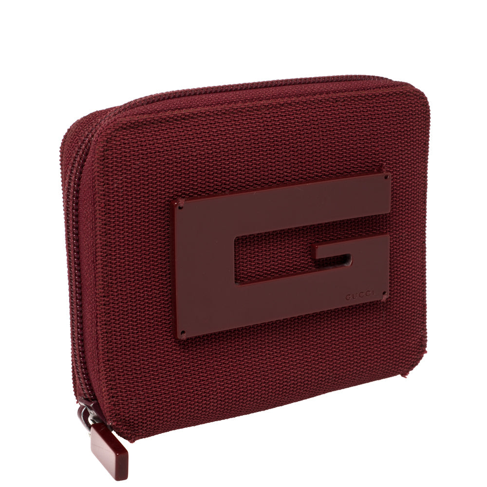 Gucci Red Canvas Logo Zip Around Compact Wallet