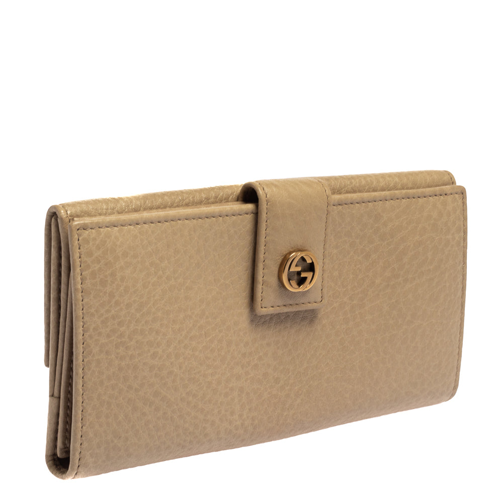 Gucci Beige Leather Interlocking G Continental Wallet