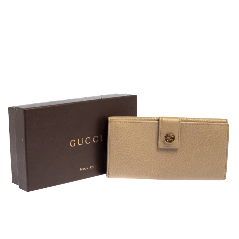 Gucci Beige Leather Interlocking G Continental Wallet