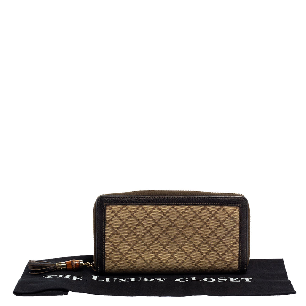 Gucci Beige/Brown Diamante Canvas and Leather Bamboo Tassel Zip Around Wallet