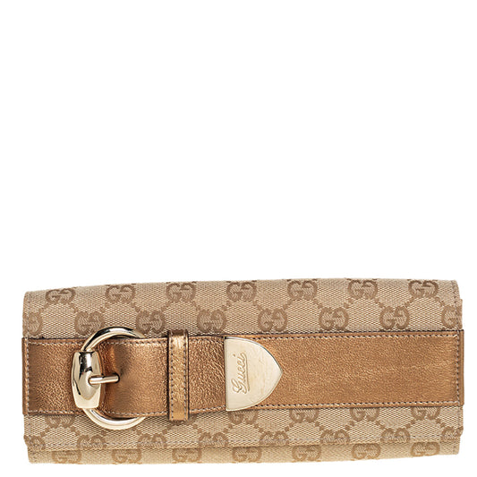 Gucci Beige/Gold GG Canvas and Leather Continental Wallet