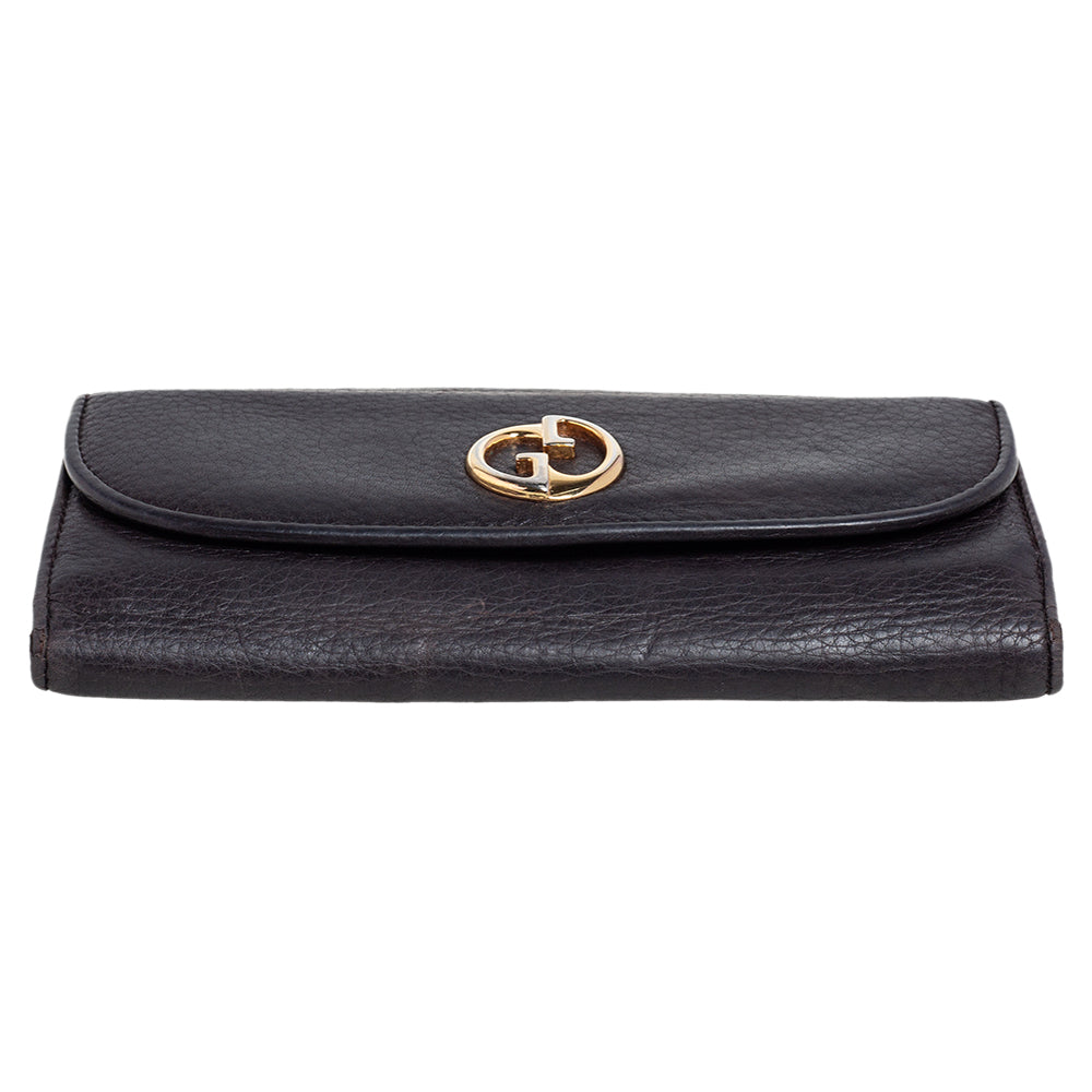 Gucci Dark Brown Leather 1973 Flap Continental Wallet