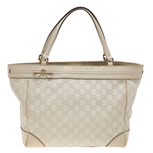 Gucci Light Beige Guccissima Leather Medium Mayfair Bow Tote