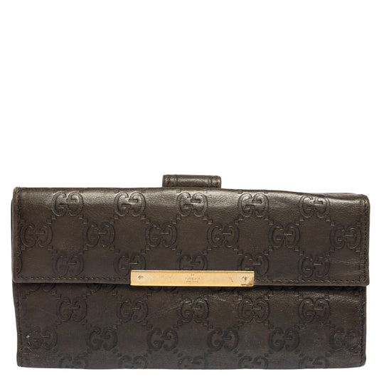 Gucci Dark Brown Guccissima Leather Flap Continental Wallet