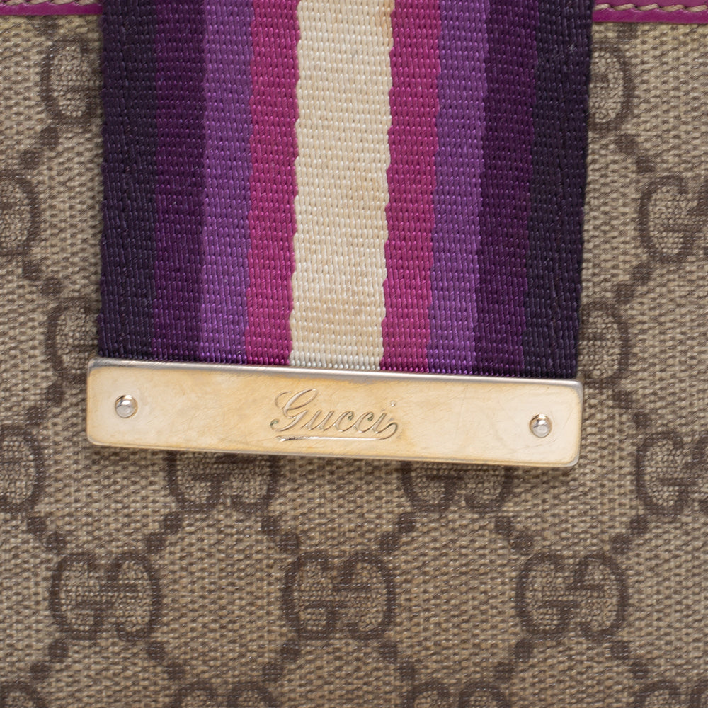 Gucci Purple/Beige GG Canvas and Leather Web Flap French Wallet