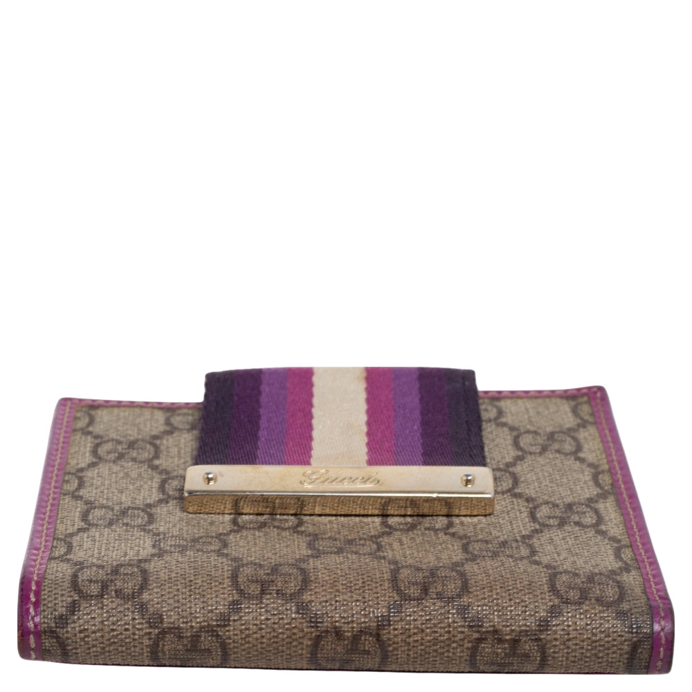 Gucci Purple/Beige GG Canvas and Leather Web Flap French Wallet