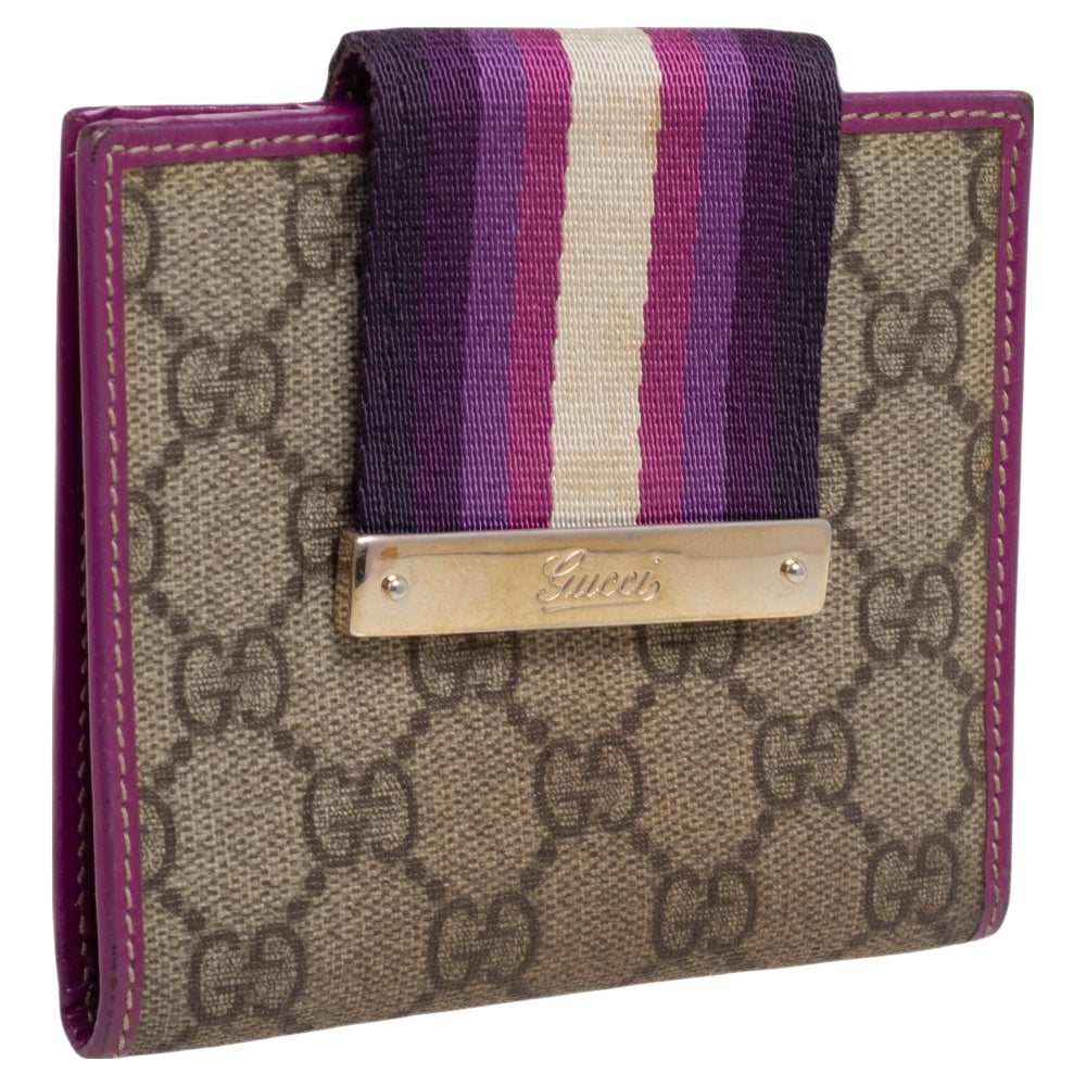 Gucci Purple/Beige GG Canvas and Leather Web Flap French Wallet