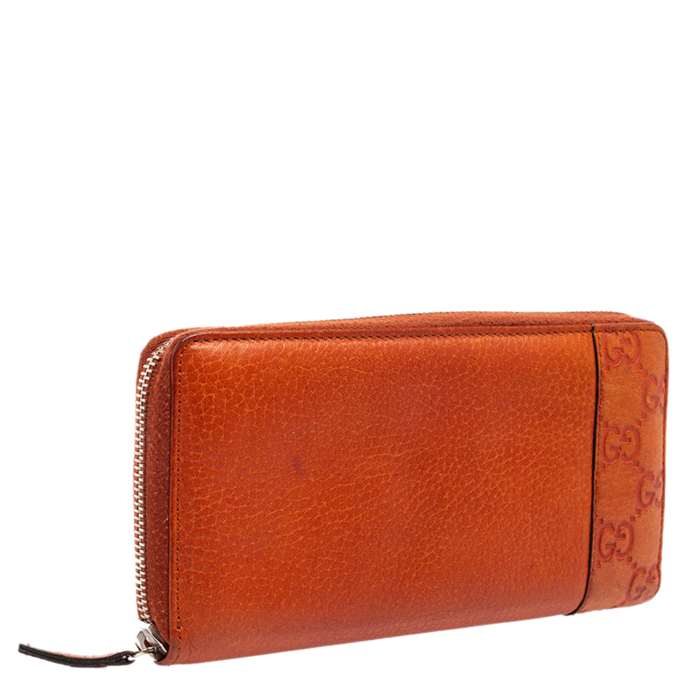 Gucci Burnt Orange Microguccissima Leather Zip Around Continental Wallet