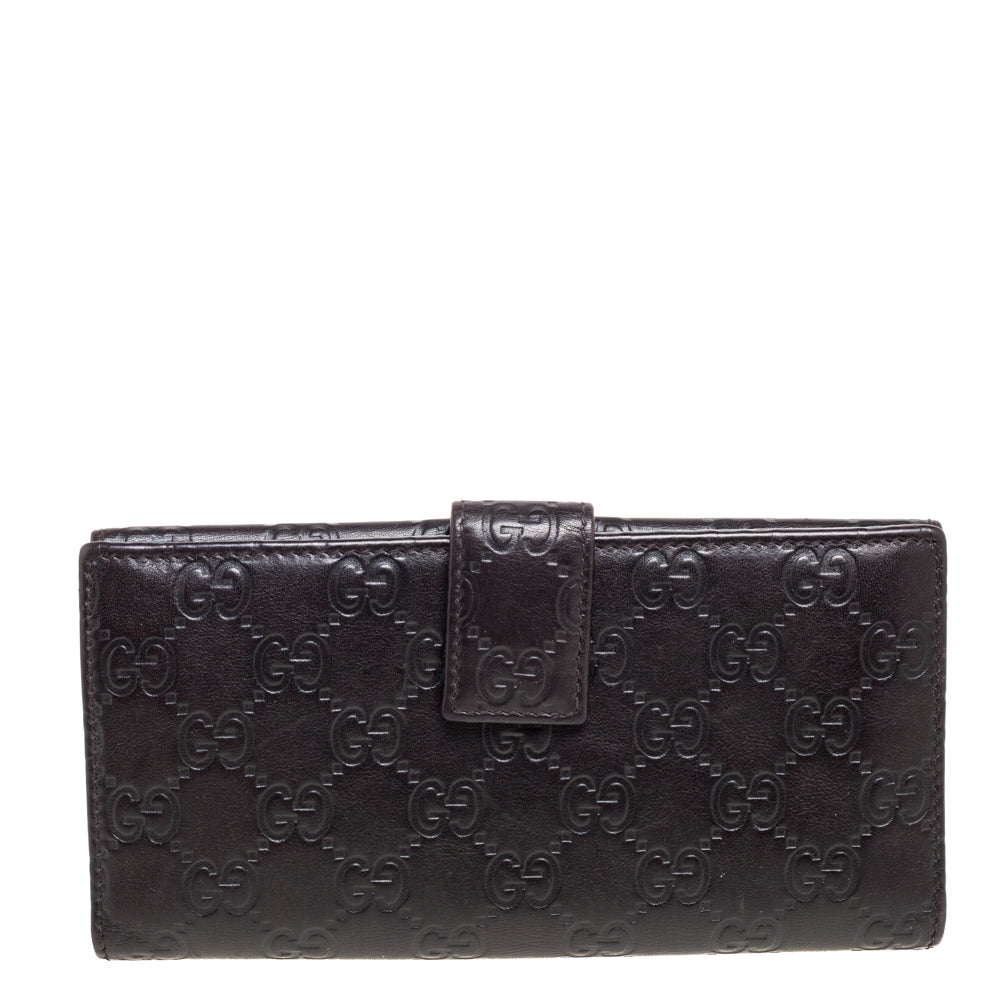 Gucci Dark Brown Guccissima Leather Flap Continental Wallet