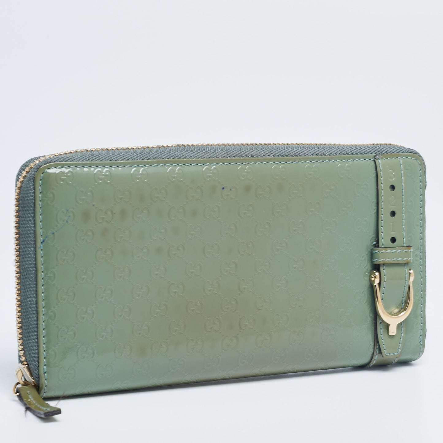 Gucci Green Microguccissima Patent Leather Zip Around Wallet