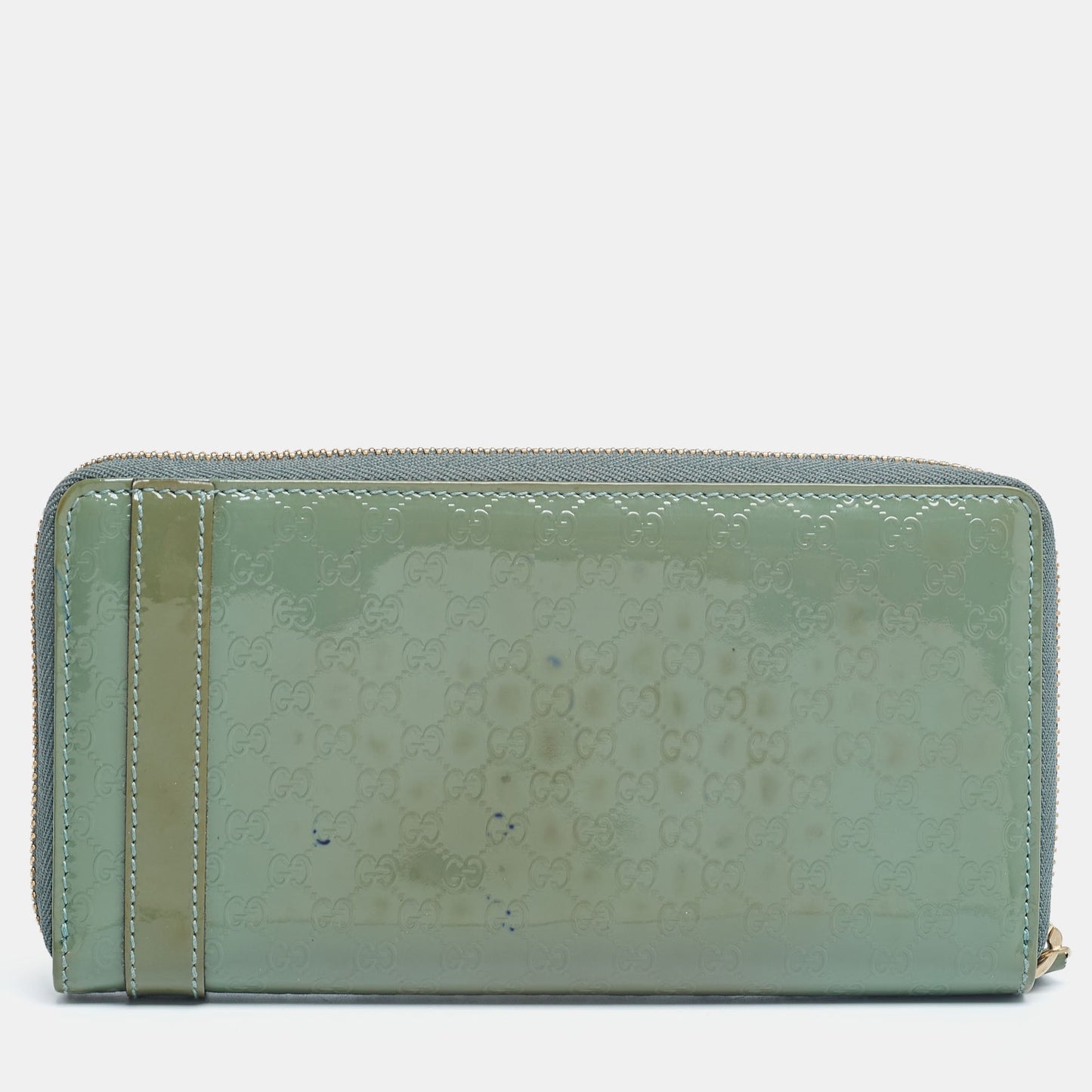 Gucci Green Microguccissima Patent Leather Zip Around Wallet