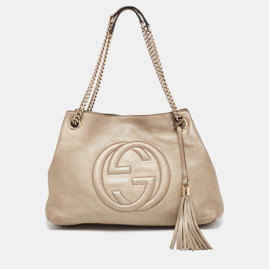 Gucci Light Gold Grained Leather Medium Soho Chain Tote