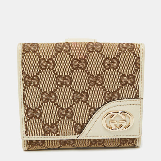 Gucci Beige/Brown GG Canvas and Leather Interlocking G French Wallet