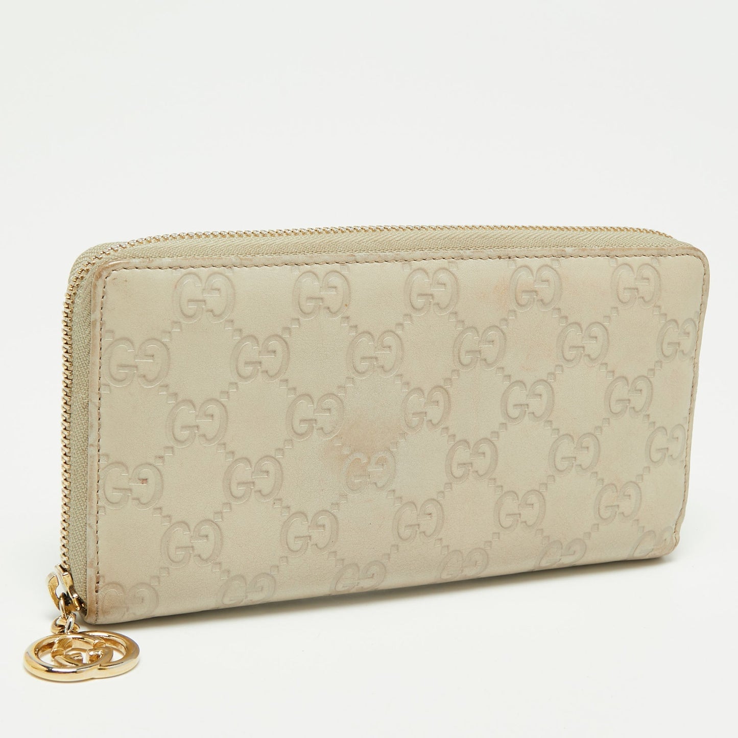 Gucci Beige Guccissima Leather Zip Around Wallet