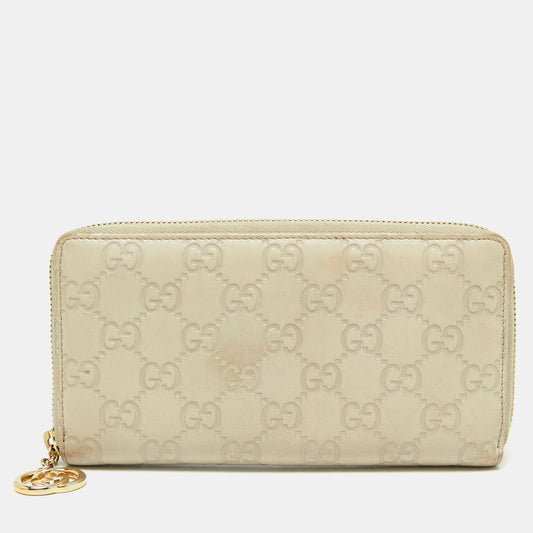 Gucci Beige Guccissima Leather Zip Around Wallet