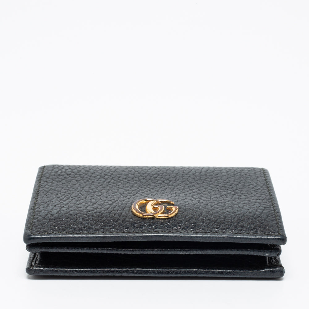 Gucci Black Leather GG Marmont Compact Folded Wallet