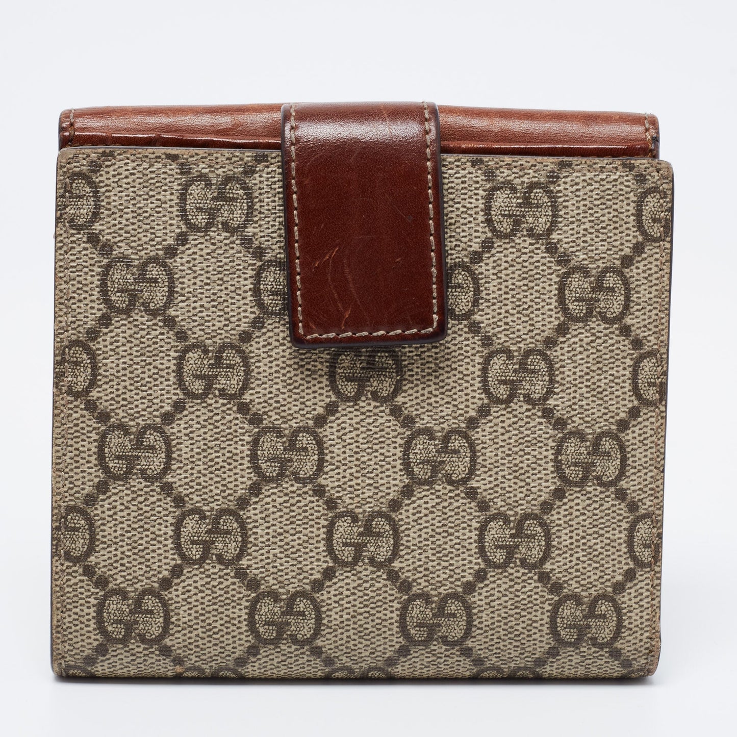 Gucci Brown/Beige GG Supreme Canvas and Leather French Wallet