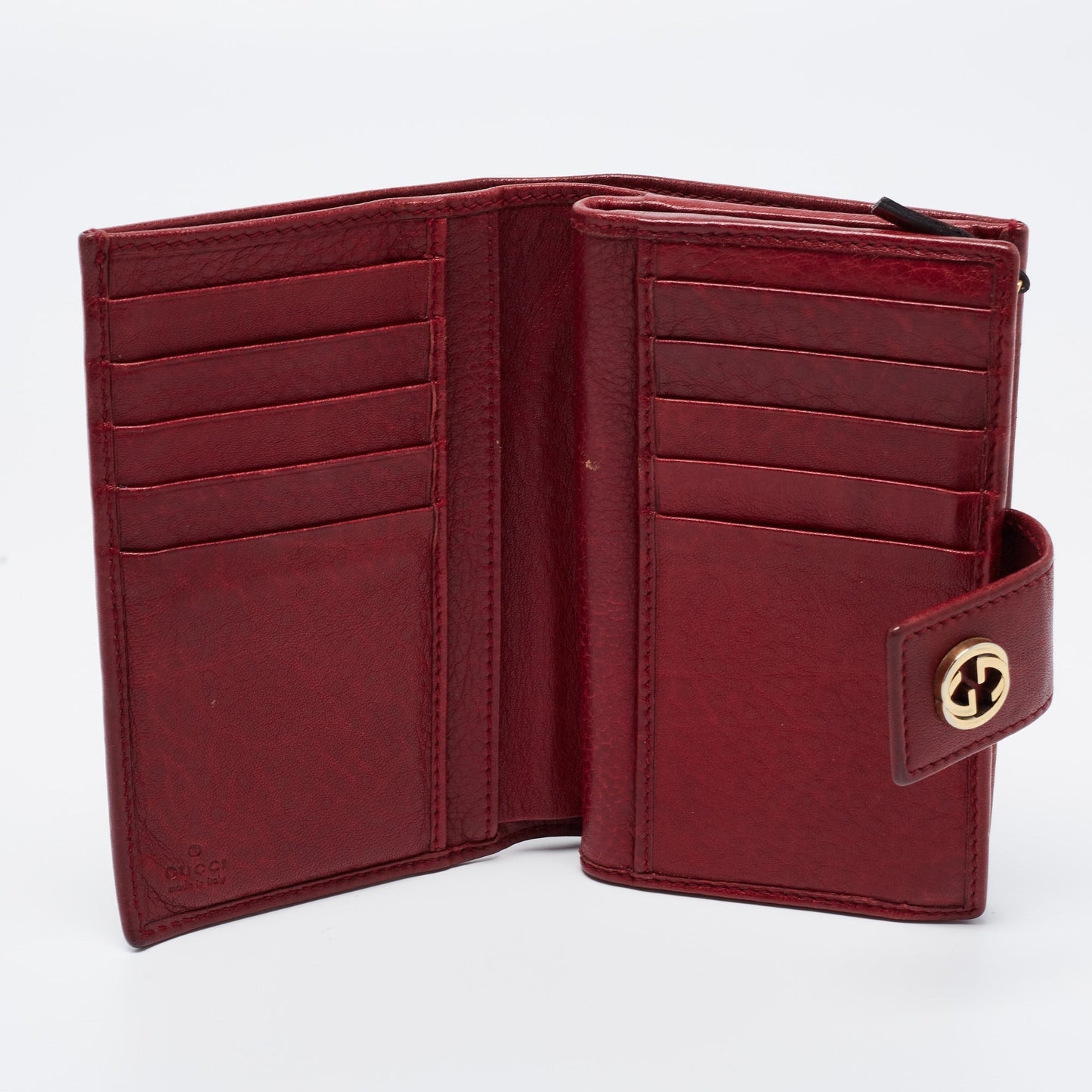 Gucci Burgundy Leather Interlocking G French Compact Wallet