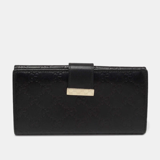 Gucci Black GG Guccissima Leather Flap Continental Wallet