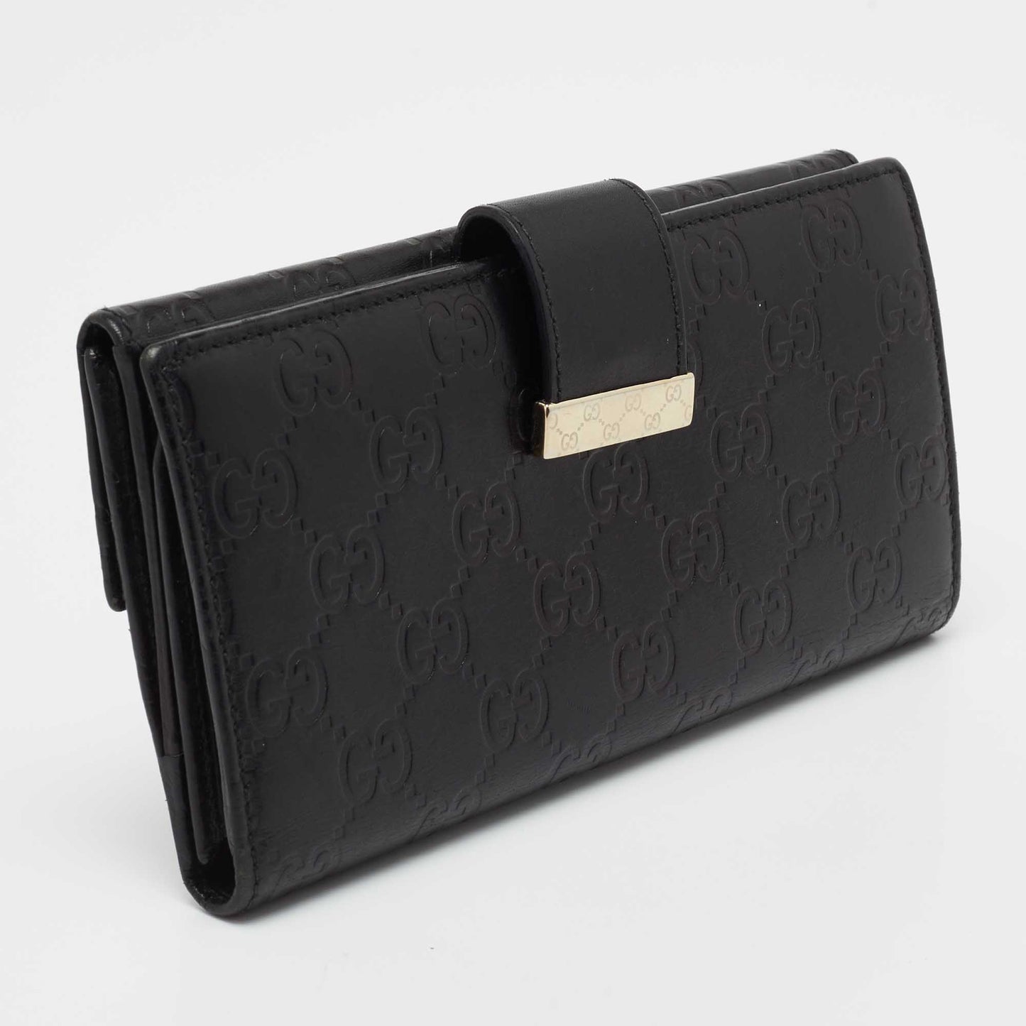 Gucci Black GG Guccissima Leather Flap Continental Wallet