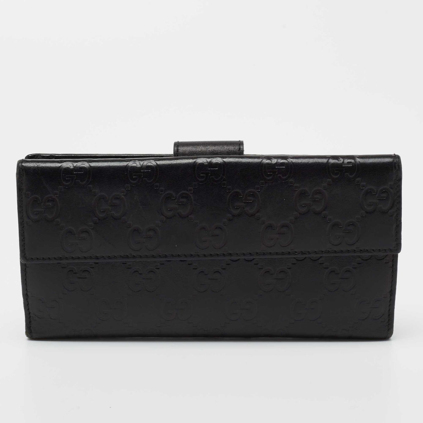 Gucci Black GG Guccissima Leather Flap Continental Wallet