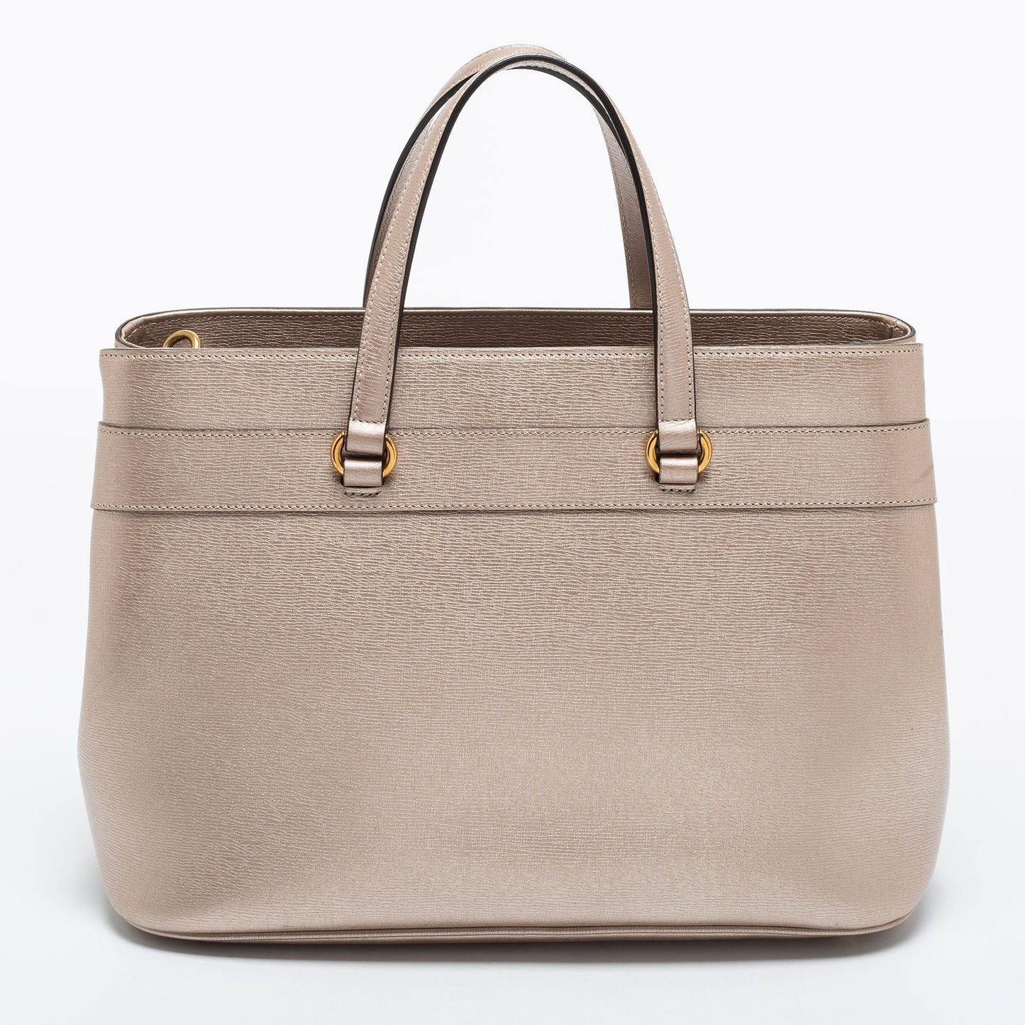 Gucci Metallic Beige Leather Bright Bit Tote