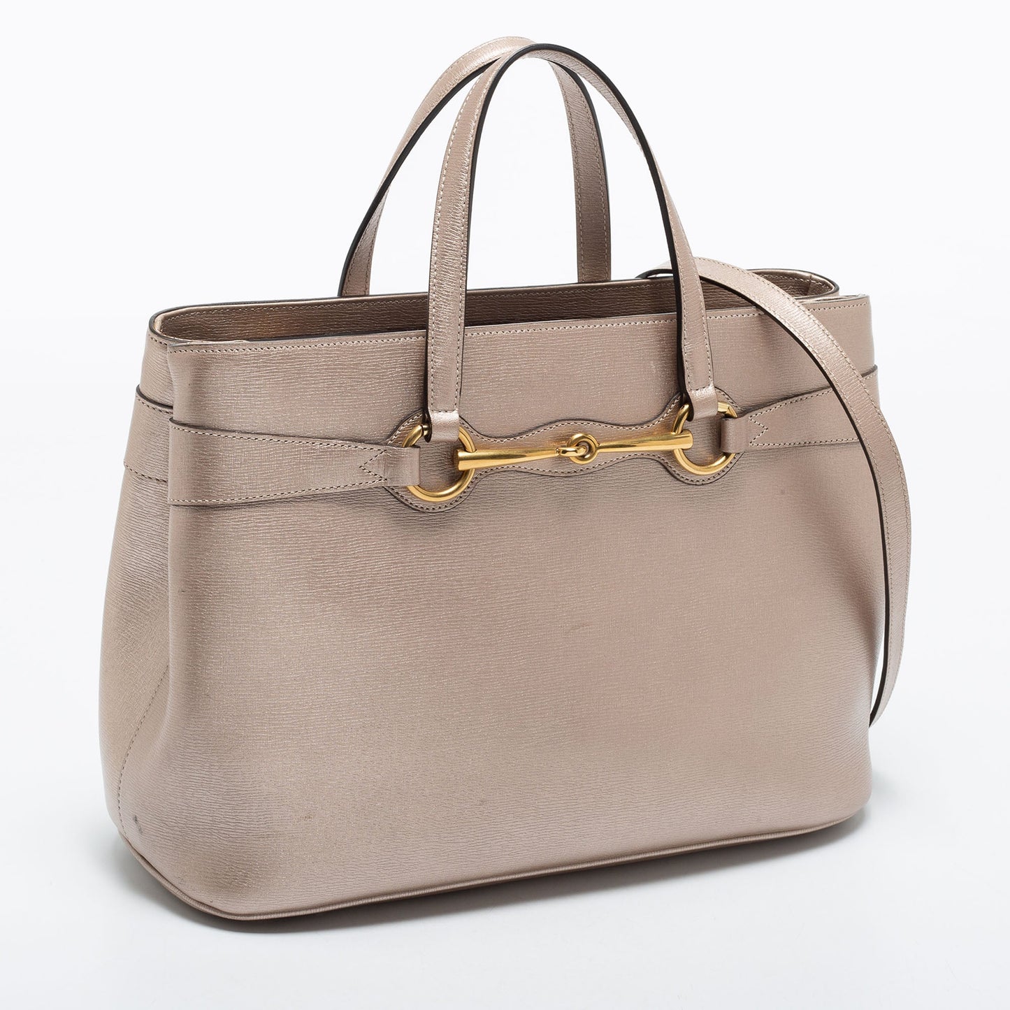 Gucci Metallic Beige Leather Bright Bit Tote