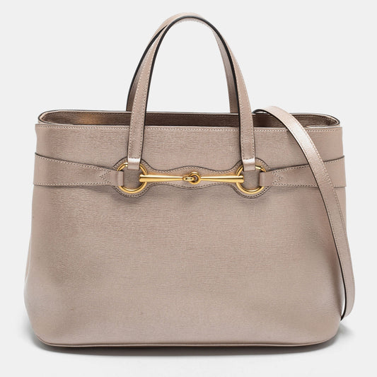 Gucci Metallic Beige Leather Bright Bit Tote