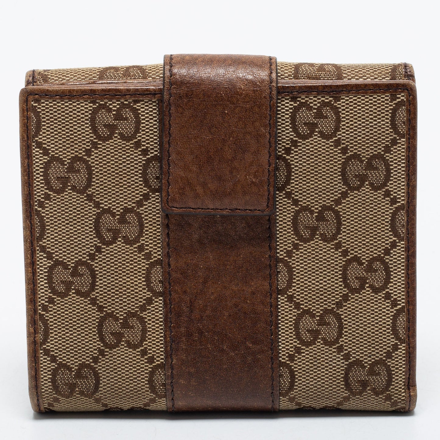 Gucci Brown/Beige GG Canvas and Leather Flap French Wallet