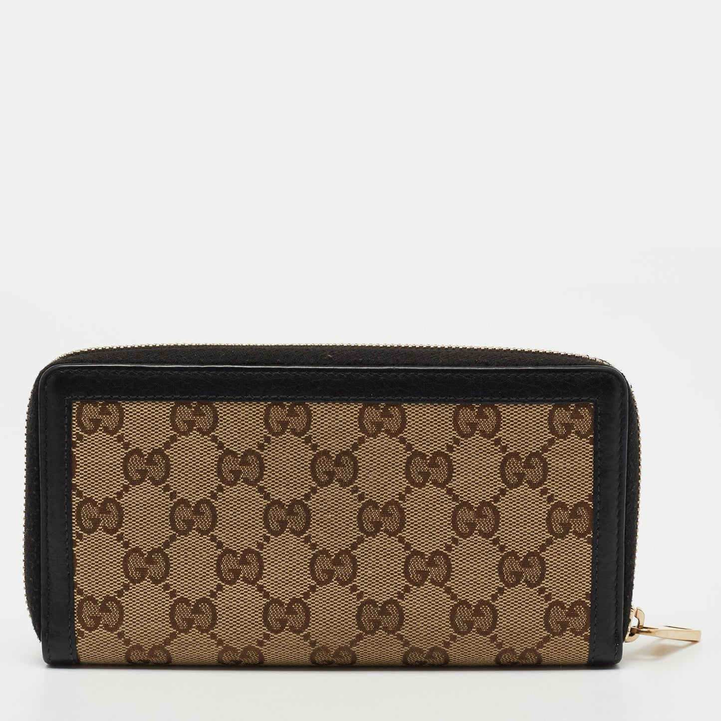 Gucci Beige/Black GG Canvas and Leather Zip Around Continental Wallet