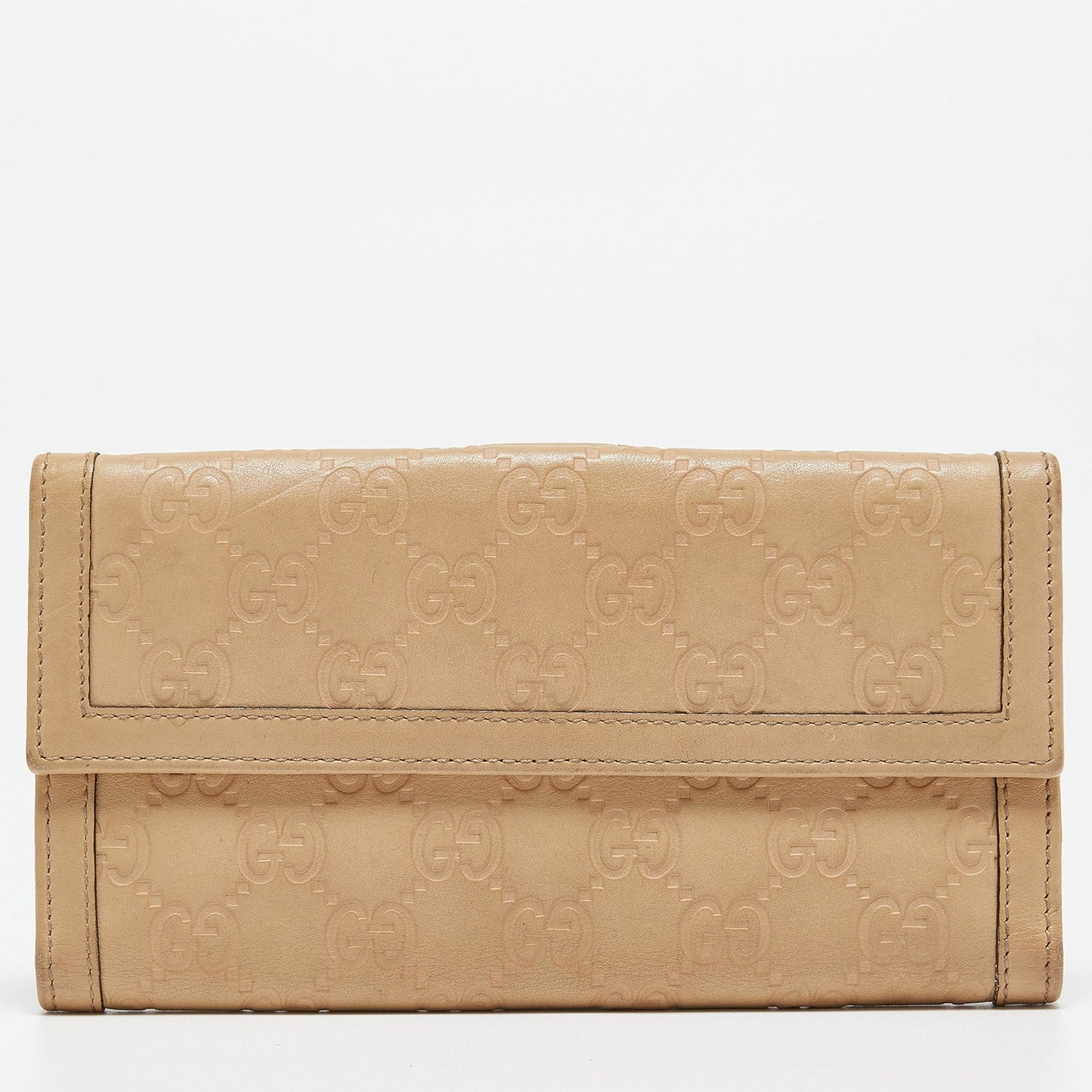 GUCCI Beige ssima Leather Continental Wallet