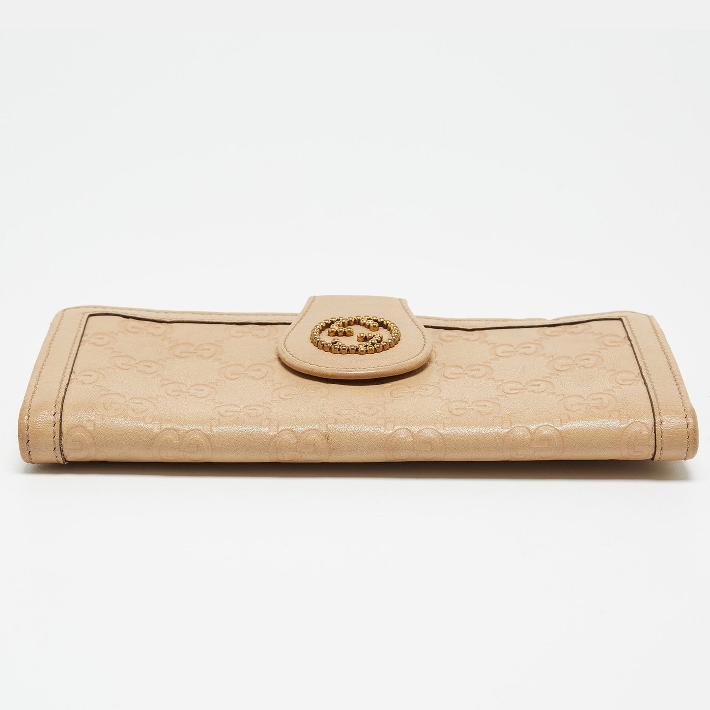 GUCCI Beige ssima Leather Continental Wallet