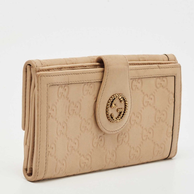 GUCCI Beige ssima Leather Continental Wallet