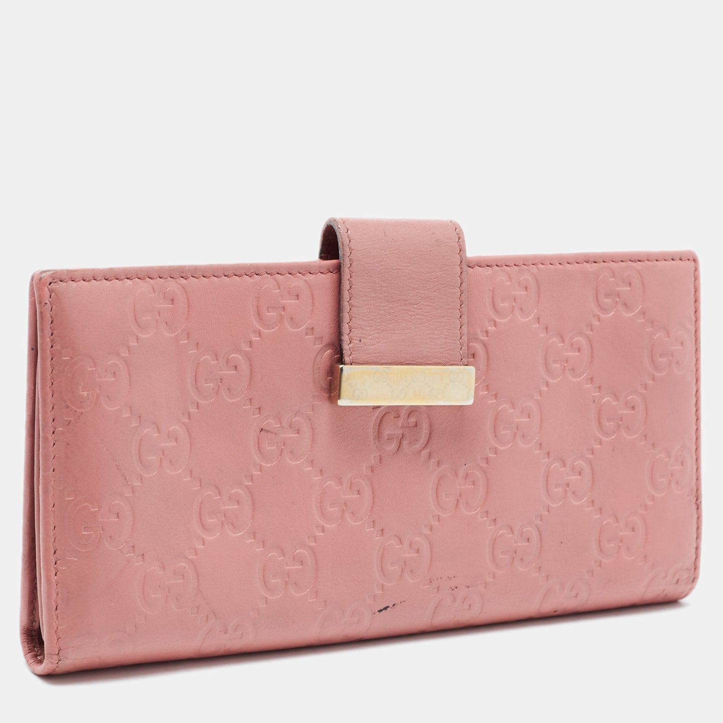 GUCCI Pink ssima Leather Metal Flap Continental Wallet