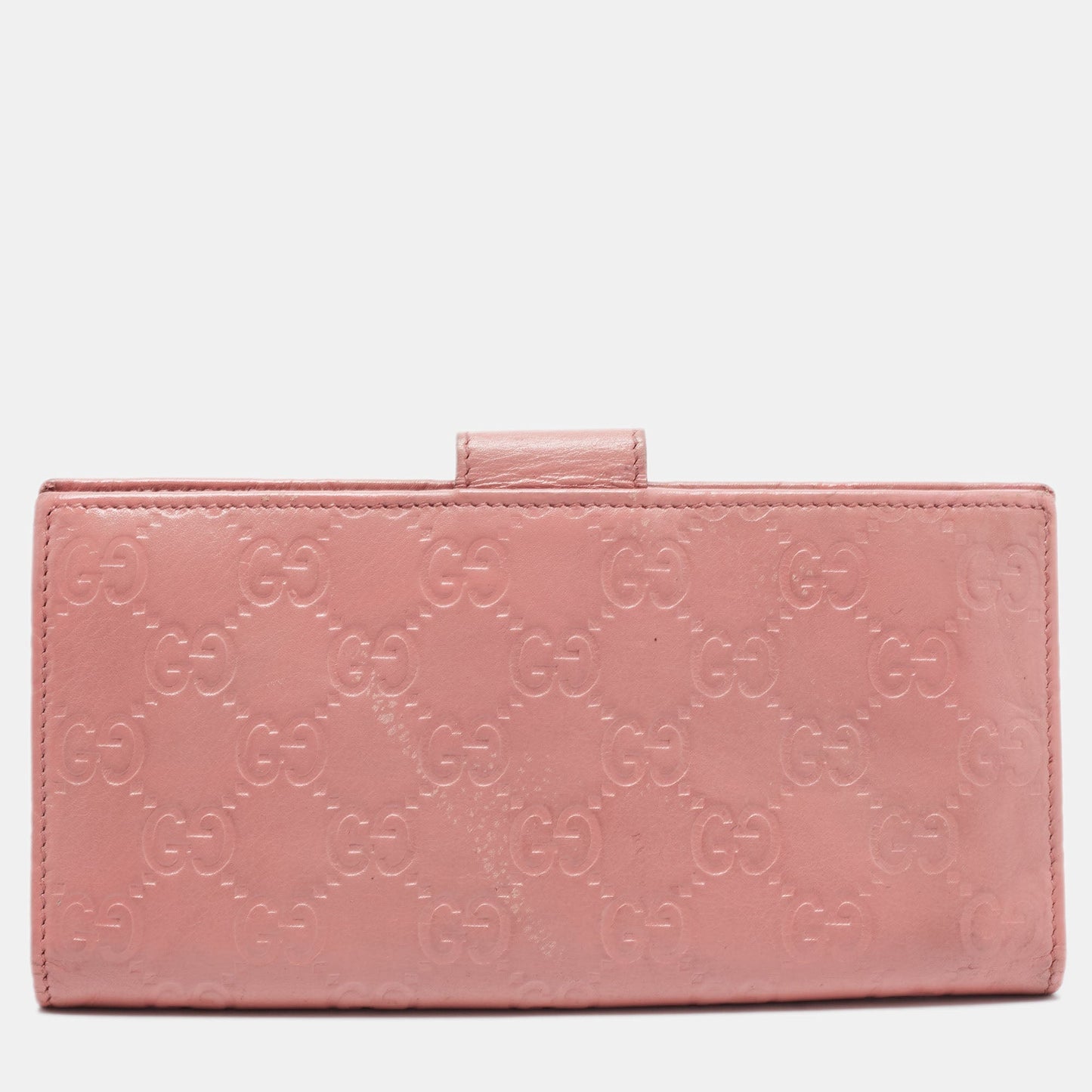 GUCCI Pink ssima Leather Metal Flap Continental Wallet