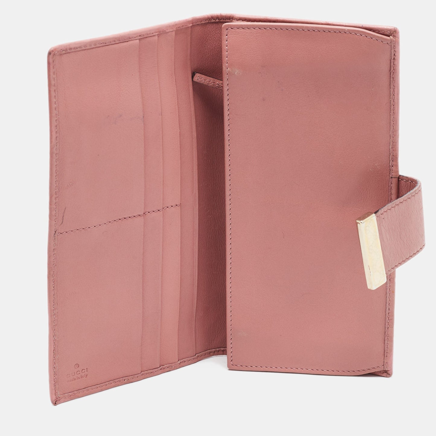 GUCCI Pink ssima Leather Metal Flap Continental Wallet