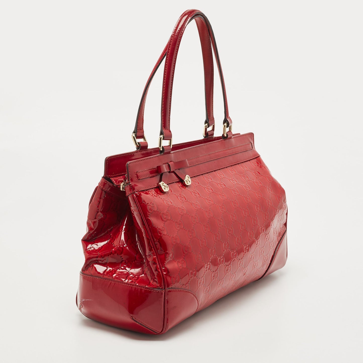 GUCCI Red ssima Patent Leather Mayfair Bow Tote