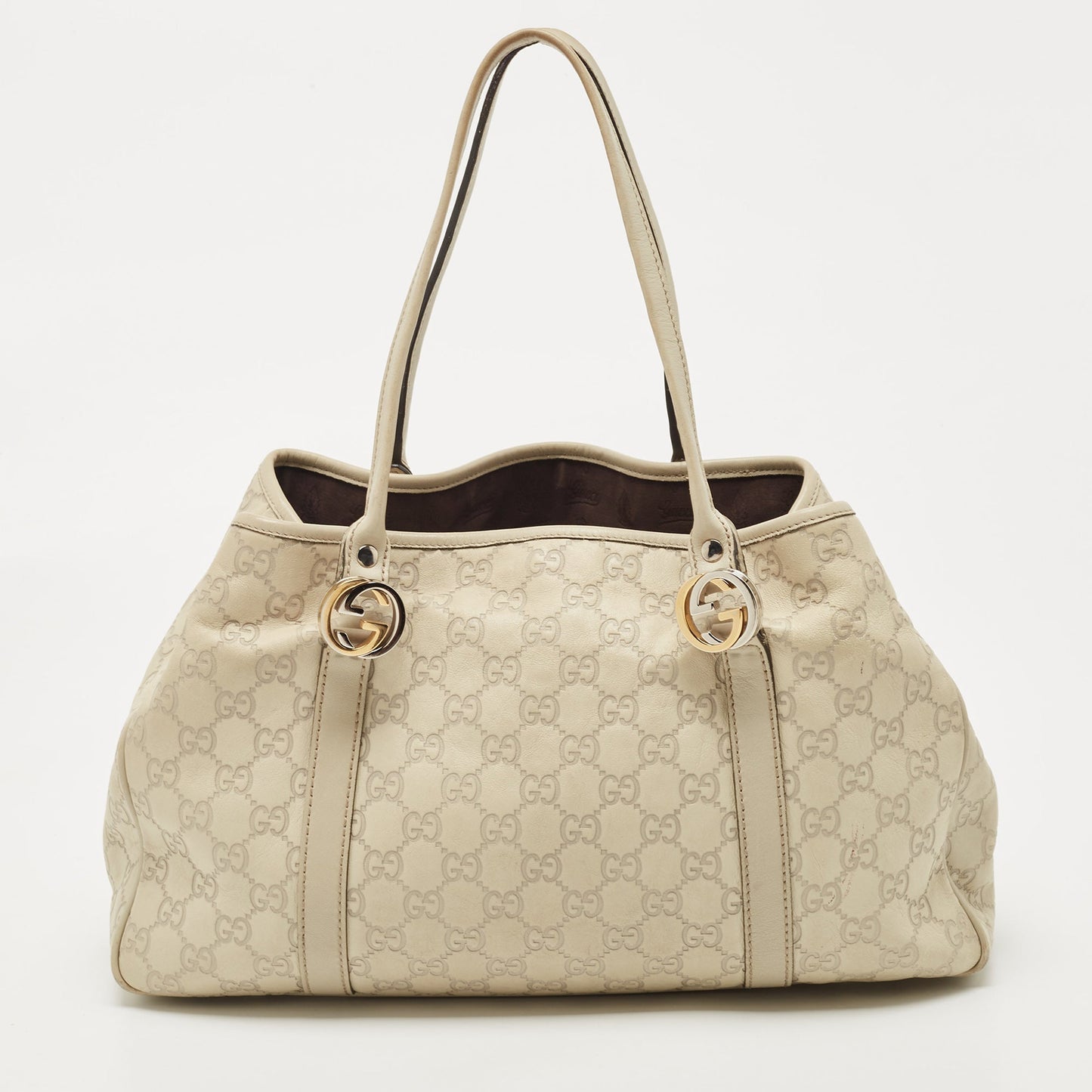 GUCCI Ivory ssima Leather GG Twin Tote