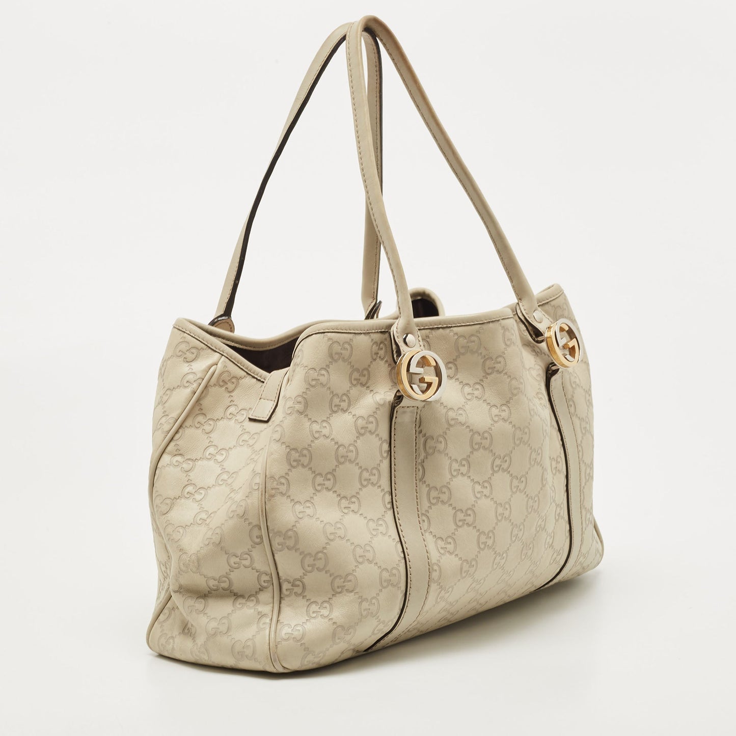 GUCCI Ivory ssima Leather GG Twin Tote