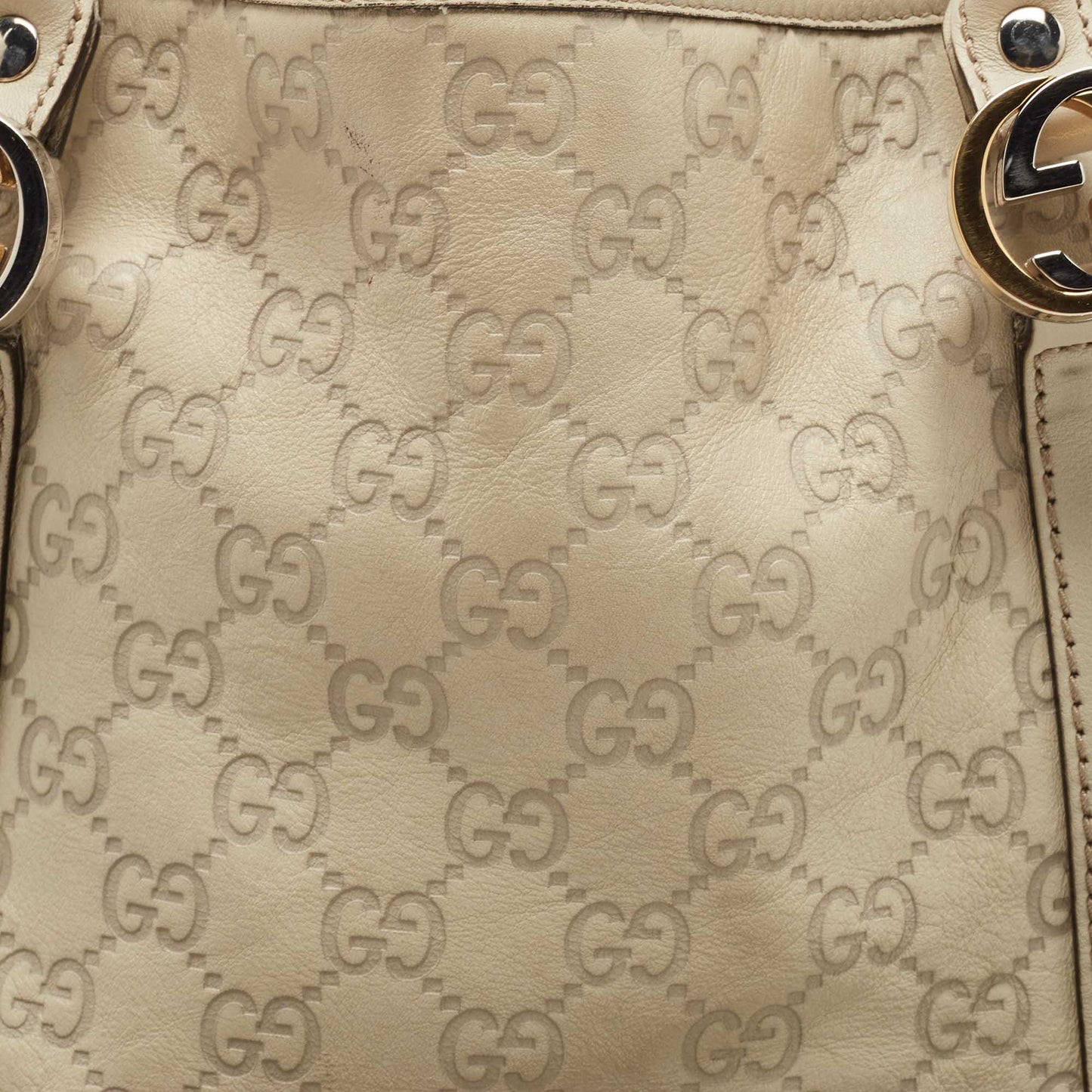 GUCCI Ivory ssima Leather GG Twin Tote