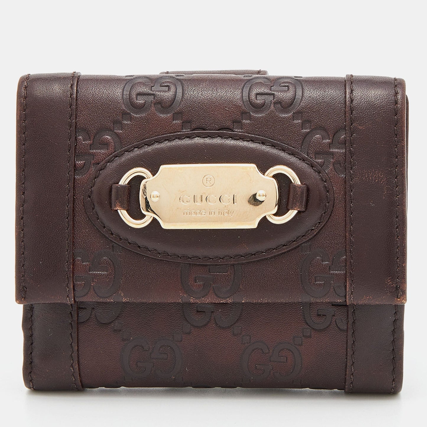 GUCCI Brown ssima Leather French Wallet