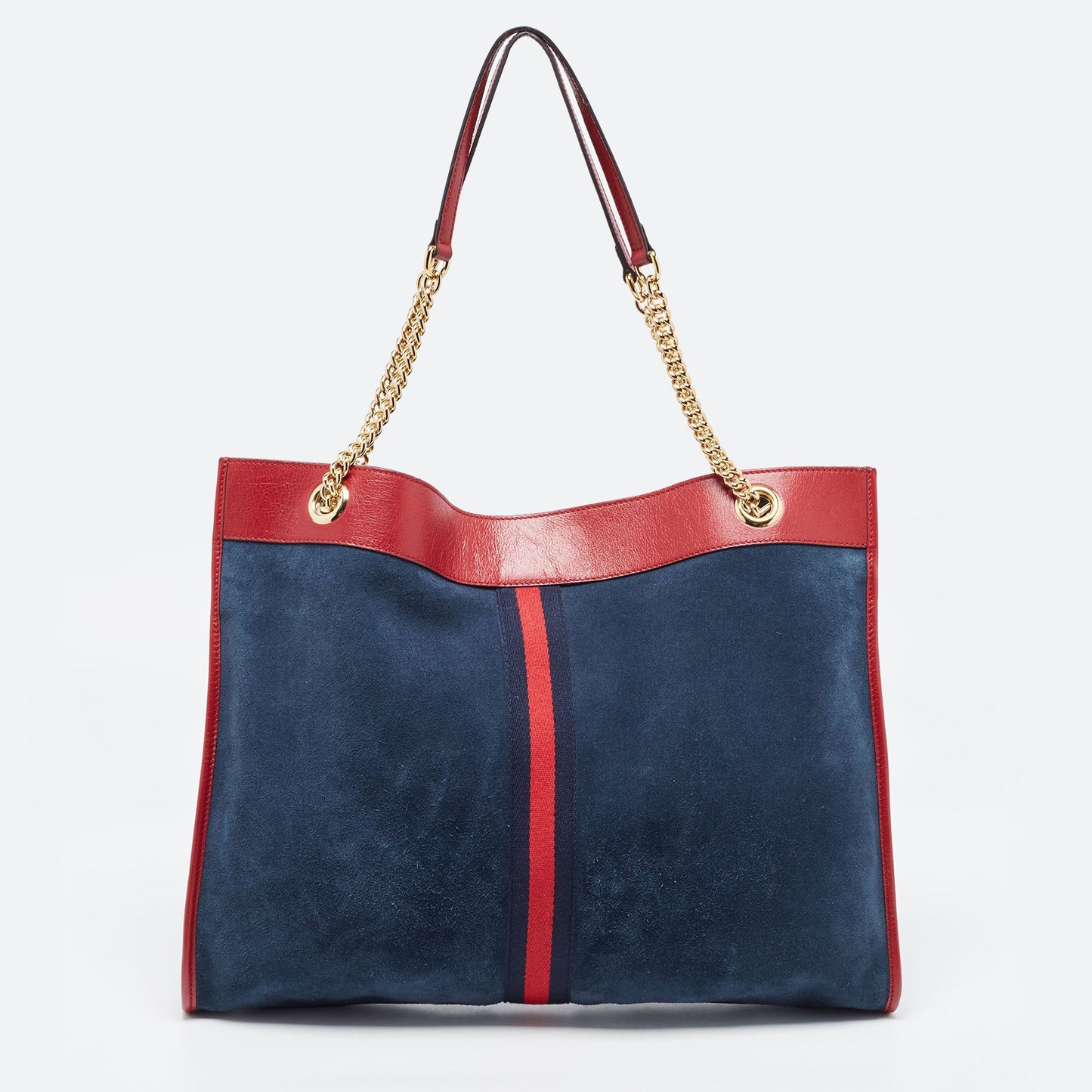 GUCCI Navy Blue/Red Suede And Leather Large Rajah Tote