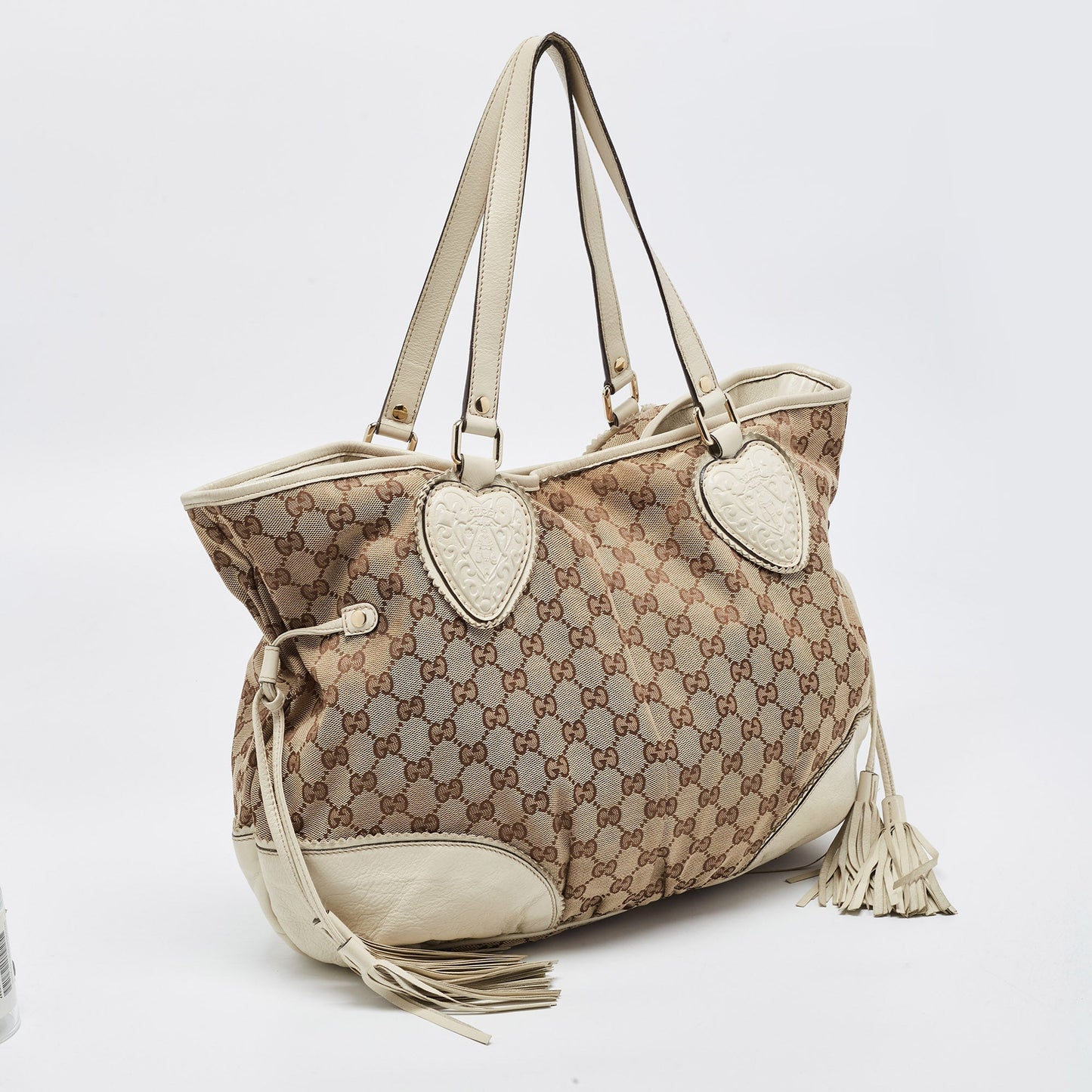 GUCCI Off White/Beige GG Canvas and Leather Tribeca Tote